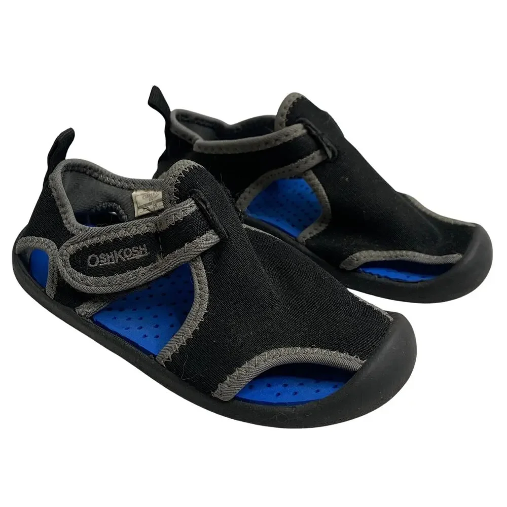 Osh Kosh Boys Sz 9 Aquatic Water Shoes Black Blue Sandals Hiking Outdoors